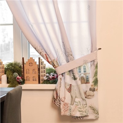 Комплект штор для кухни с подхватами «Этель. Звери в городе», 2 шт., белые, 145×180 см