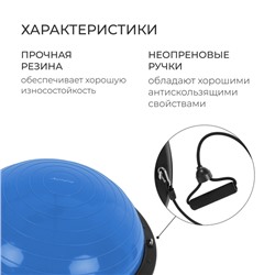 Полусфера BOSU гимнастическая ONLYTOP, 58×25 см, с насосом, синяя
