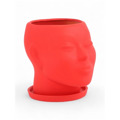 Декоративный горшок для цветов «Голова», 1.3 л, 16×16×14 см, керамический, с поддоном, красный