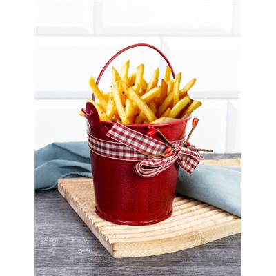 Ведерко для сервировки с эффектом старения 10х10х7см / YW08 /уп 144/ Новогоднее/ Красное