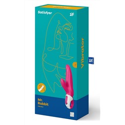 Ярко-розовый вибратор  Satisfyer Mr. Rabbit с клиторальным отростком - 22,1 см.