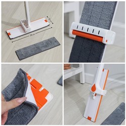 Швабра с отжимом и водосгоном Raccoon, 2 насадки из микрофибры 39×12 см, стальная ручка 130 см