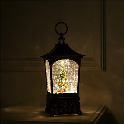 Светодиодная фигура «Фонарь с щелкунчиком» 13.5×28.5×13.5 см, пластик, батарейки ААх3 (не в комплекте), USB, свечение тёплое белое