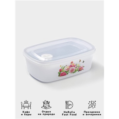 Контейнеры для еды с клапаном Доляна «Розы», набор 4 шт.: 400 мл, 650 мл, 1 л, 1.5 л, пластик, белые