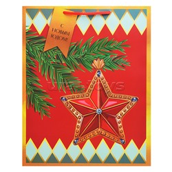 Бумажный пакет для сувенирной продукции с ламинацией, с шириной основания 26 cм