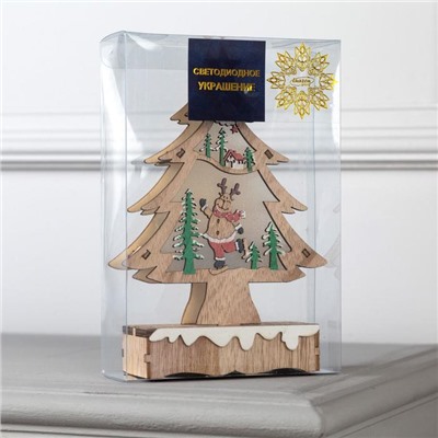 Светодиодная фигура «Ёлка с оленем» 12×20×5 см, дерево, батарейки АААх2 (не в комплекте), свечение тёплое белое