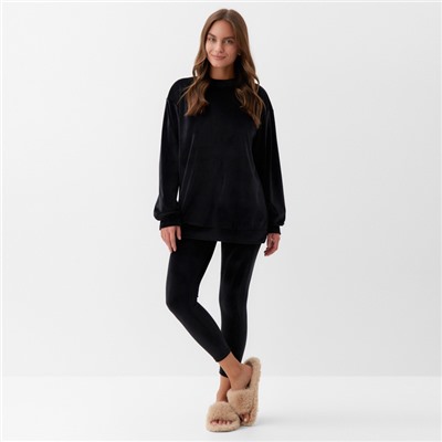 Костюм женский (свитшот, леггинсы) KAFTAN Plushy, размер 52-54, чёрный