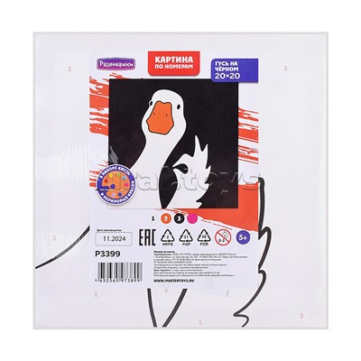 Картина по номерам "Гусь на чёрном" 20х20см