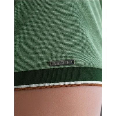 Футболка поло с воротником на пуговицах из полотна пике с меланжевым плетением с эластаном