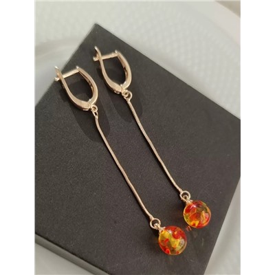 Серьги висячие, покрытие позолота, коллекция "Дубайское Золото", вставка: камень с вкраплением, цвет: желтый и оранжевый, арт.215.077