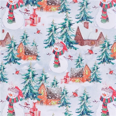 Упаковочная бумага на Новый год глянцевая двухсторонняя «Зимняя деревушка», 50×70 см