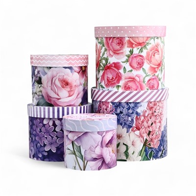 Набор шляпных коробок для цветов 5 в 1, упаковка подарочная, «Весна», 16×14 см - 22×19.5 см