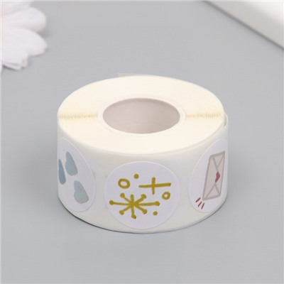 Наклейка бумага «Котик и мишка», d=2.5 см, 500 шт. в рулоне, 3×5.5×5.5 см