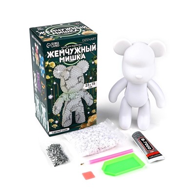 Алмазная мозаика на фигурке с полным заполнением «Жемчужный мишка стразами», белый