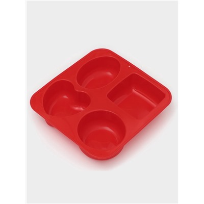 Форма для выпечки «Фигуры и сердце», 16×17 см, 4 ячейки (7×7 см), силикон, МИКС