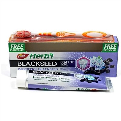 Dabur Herb'l Black Seed Toothpaste with Toothbrush / Дабур Зубная Паста Комплексный Уход с Черным Тмином + Зубная Щётка Ср. Жесткости 150 г