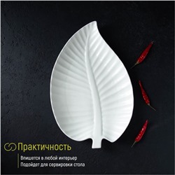 Блюдо для подачи «Лист», 30×19,5×3 см, керамика, цвет белый