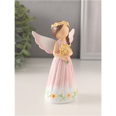 Фигурка полистоун «Девушка-ангел в розовом платье, с жёлтыми незабудками», 8×4.5×12 см