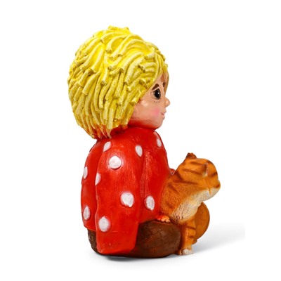 Садовая фигура из полистоуна «Домовой с котом», 39×26×28 см