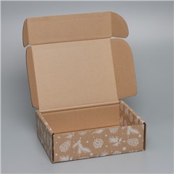 Коробка новогодняя складная «Шишки», бурый, 27×21×9 см, Новый год