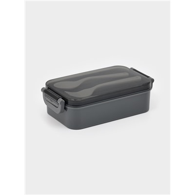 Набор посуды с собой Доляна, 4 предмета: бутылка 500 мл, ланч-бокс 20×17×5.5 см, вилка, ложка, пластик, серый