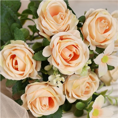 Цветок искусственный Букет роз 28 см / BR-28 /уп 1200/ (Бело-розовый )