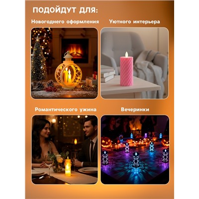 Светодиодная свеча LED - ночник RISALUX «Столбик. Глянец», от батареек 3×АА, золото, мерцающая, 7.5×7.5×12 см