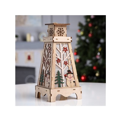 Светодиодная фигура «Снеговик в лесу» 13.5×19×13.5 см, дерево, батарейки LR1130×3, свечение тёплое белое