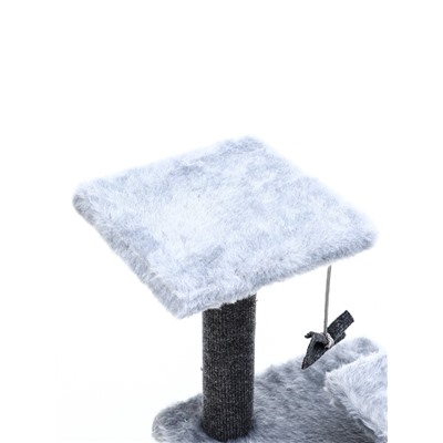 Домик для кошек с когтеточкой, квадратный, 3х-этажный, 33×42×63 см, ковролин, серая
