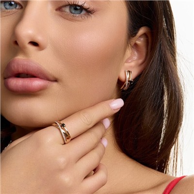 Комплект ювелирной бижутерии коллекция "Дубай" серьги и кольцо 18 р, покрытие позолота, вставка: фианиты и цирконы, цвет: черный и прозрачный, арт.215.701-18