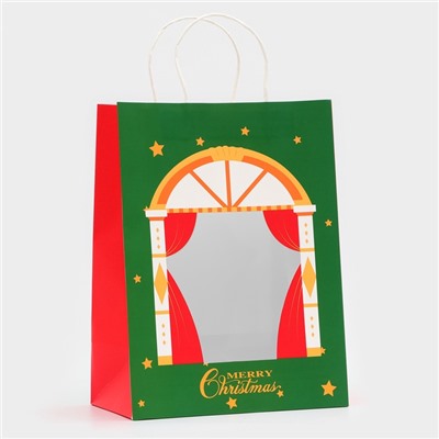 Пакет подарочный новогодний с окном «Театр» 26×35×16 см