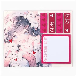 Стикеры «Аниме девочка с кошкой», 5 блоков, 30 л.