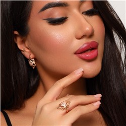 Комплект ювелирная бижутерия коллекция  "Дубай", серьги и кольцо 20 р, покрытие: позолота, вставка: фианиты, цвет: прозрачный, арт.214.934-20