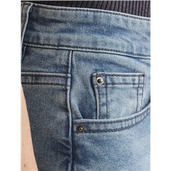 Джинсы трубы прямые с декоративной стиркой из эластичного денима