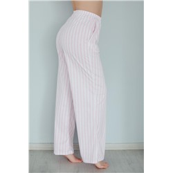 Брюки палаццо домашние широкие красная клетка (Полоса розовая)