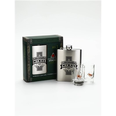 Подарочный набор «Настоящий мужик», стопки непробиваемые с пулей 2 шт.×50 мл, фляжка 240 мл.