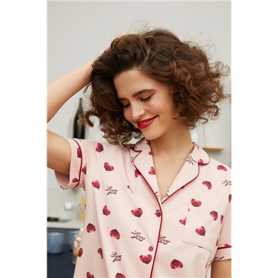 Пижама жакет к/рук, брюки жен Mia Cara SS21WJ327 French Kiss красный/сердечки