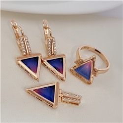 Комплект ювелирной бижутерии коллекция "Дубай" серьги, кулон и кольцо 19 р, покрытие позолота, вставка: фианиты, цвет: фиолетовый и розовый, арт.313.176-19
