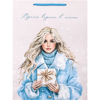 Пакет подарочный новогодний ламинированный, «Время верить в мечты», 26×12×32 см