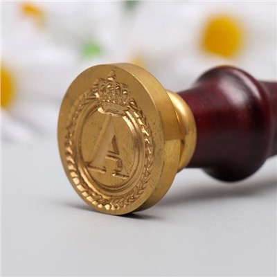 Печать для сургуча с деревянной ручкой «Корона с буквой A», 9×2.5×2.5 см