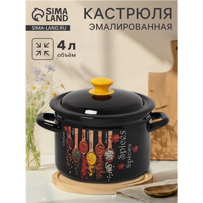 Кастрюля эмалированная «Карри», 4 л, d=21.3 см, с крышкой, цилиндрическая, чёрная