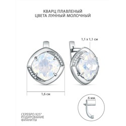 Серьги из серебра с плавленым кварцем цвета лунный молочный и фианитами родированные 925 пробы 00163249РС