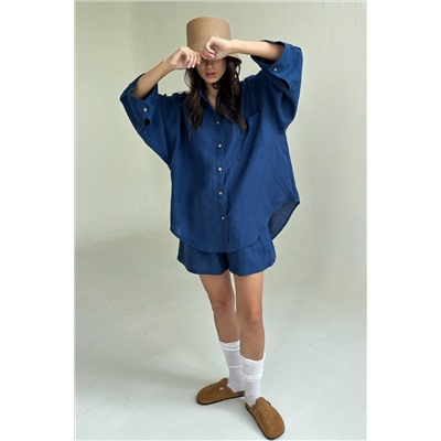 Костюм лён  SET019/29/Синий