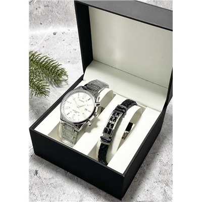 Подарочный набор для мужчины часы и браслет + коробка #22853341