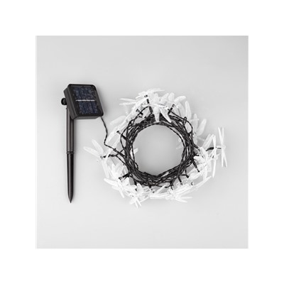 Гирлянда «Нить», 4.5 м, уличная, с насадками «Стрекоза», IP44, 30 LED, 2 режима, солнечная батарея, тёмная нить, свечение тёплое белое