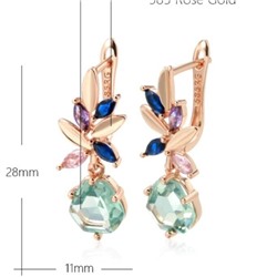 Серьги висячие с камнями, покрытие позолота 585 пробы,H1745, арт.212.008