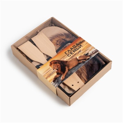 Набор подарочный «Доляна. Глава семьи»: варежка 20×28 см, прихватка 17×17 см, 2 лопатки