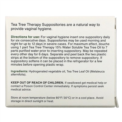 Tea Tree Therapy, cвечи с маслом чайного дерева для гигиены влагалища, 6 свечей