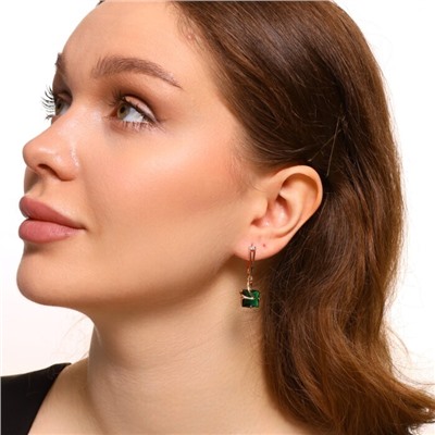 Серьги подвески с камнем коллекция "Дубай", покрытие позолота, вставка: фианиты, цвет: зеленый, арт.215.280