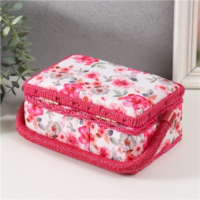 Шкатулка для рукоделия и шитья «Розовые цветы», хранение ниток, иголок, мелочи, 18×12×9.5 см